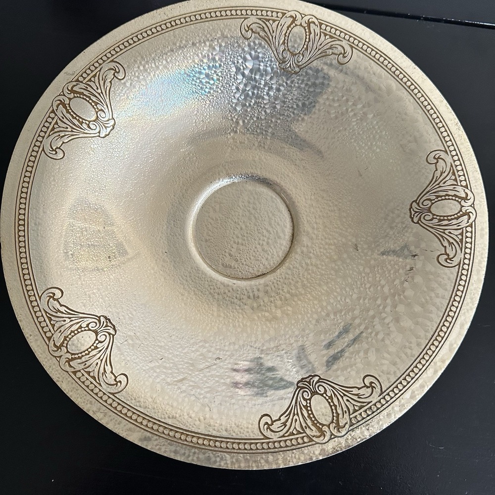 L.F.Grammes Vintage Hammered‎ Silver Plated Bowl with Ornate Border Decoration